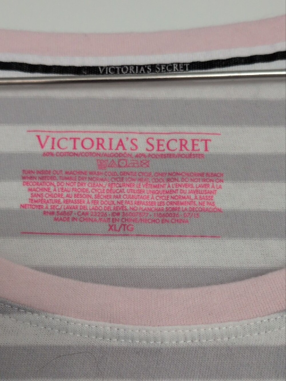 Victoria's Secret Gray & Pink Striped Sleep Tee Angel Size XL - Picture 2 of 5
